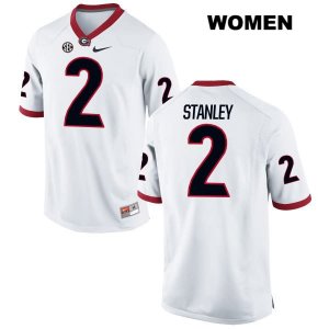 Women's Georgia Bulldogs NCAA #2 Jayson Stanley Nike Stitched White Authentic College Football Jersey BVK3054LL